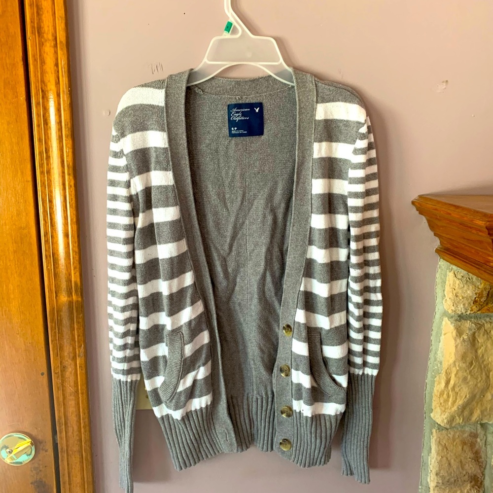 Gray and creme cardigan